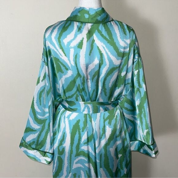 DVF x Target XL Disco Zebra White Blue Green Long Satin Belted Open Front - Picture 9 of 16